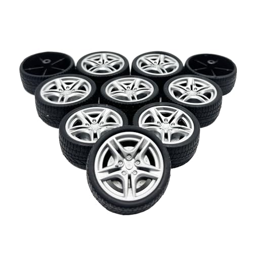 10PCS Toy Car Wheel 48mm Toy Car Rubber Tire Wheels with 5PCS Shaft Round Rod Axles for RC Car Truck Robot DIY Model Toy Parts