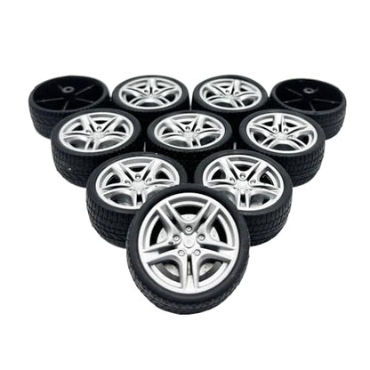 10PCS Toy Car Wheel 48mm Toy Car Rubber Tire Wheels with 5PCS Shaft Round Rod Axles for RC Car Truck Robot DIY Model Toy Parts