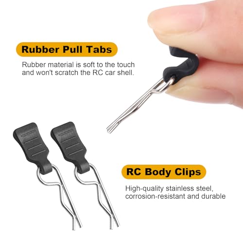 HobbyPark 50pcs Universal 1/16 1/18 RC Body Clips with Pull Tabs RC Car R Pins Small for SCX24 Traxxas TRX4M Redcat HPI Himoto HSP Exceed Truck Buggy Shell Replacement Parts - size: 1.0mm Rod Silver Clips and Tabs