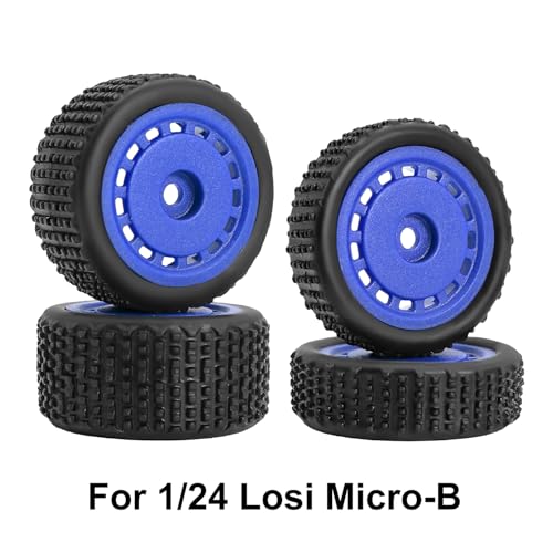 Pre-Mounted Pin Buggy Tires and Wheels Rims Hub Tires Set for 1/24 Losi Micro-B 1/28 Losi Micro-T Wltoys 244016 Upgrade Part (Blue Micro-B) - color: Blue Micro-b