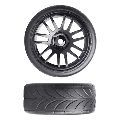 Preglued 1/10 RC Touring Wheels Tires Set 12mm Hex with Foam Inserts Compatible with Tamiya TT02 TT01 Traxxas 4tec 2.0 3.0 RC On Road Car