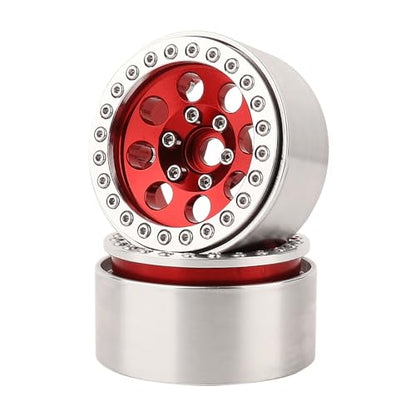 4PCS 1.9 Inch Beadlock Wheel Hub Rim Rims Aluminum Alloy for 1/10 TRX4 TRX6 Axial SCX10 D90 SCX10 II III AXI03007 GRT EX86190 RC Crawler Upgrade (E) - color: Red
