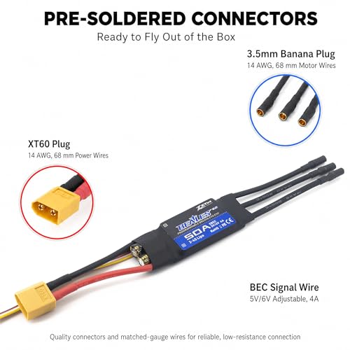 ZTW Beatles G2 50A ESC 2-4S Built-in Switching BEC 5V/6V 4A Brushless Speed Control for RC Airplane Aircraft Fixed-Wing - size: 50A