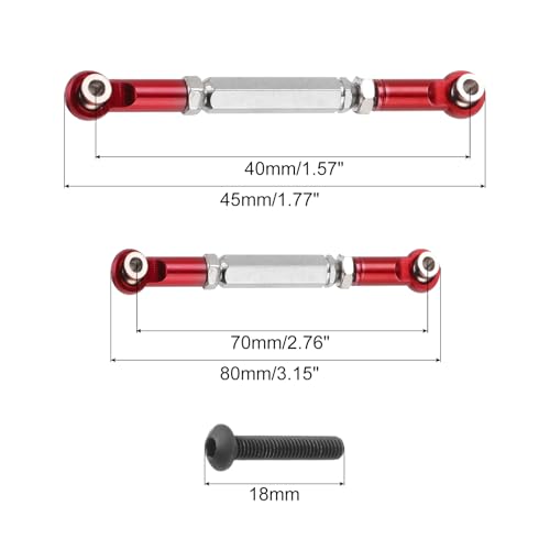 MECCANIXITY Adjustable Turnbuckles Camber Link Linkages Aluminum Alloy RC Car Steering Pull Rod Servo Linkages Tie Rod for 2WD 1/10 RC Car Crawler（Red） - color: Red