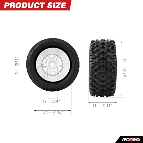 RCAWD Mojave Grom & 1/16 Slash 4X4 Pre-Glued Wheel Tire Sets, Balance Grip & Durability Nylon Rubber 12mm Hex Adapter 4mm for Traxxas & ARRMA Upgrade Parts All Terrain Adaptation 4pcs White - color: White