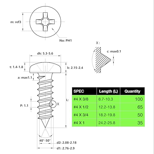 EEEEE Self Tapping Screws Assortment Set 552pcs, Assorted Screws SAE #4#6#8#10#12 304 Stainless Steel Sheet Metal Screws Kit Phillips Drive Wood Screw Assortment (SAE Pan Head 552pcs) - size: SAE Pan Head 552pcs