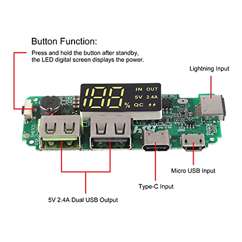 4pcs 18650 Charging Board ，Dual USB 5V 2.4A Mobile Power Bank Module 186 50 Lithium Battery Charger Board with Overcharge Overdischarge Short Circuit Protection DIY USB Power Bank Board