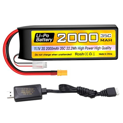 sea jump 3S Lipo Battery 11.1V 2000mAh 35C with XT30 Plug and USB Charging Cable Suitable for RC Car, Truck, RC Boat, Quadcopter Aircraft, FPV Drone Battery
