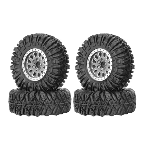 4PCS 1.3" Aluminum Alloy Beadlock Wheel Rims All-Terrain Tyre 70mm Rubber Tires Set with 5mm & 7mm Hex for 1/12 1/14 1/18 1/24 RC Rock Crawler Car Upgrade Parts (D-Gray) - color: D-gray