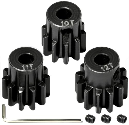 0.8M Pinion Gear Set Hardened Steel 3.175mm Shaft 10T 11T 12T Pinion Gears with Screws and Hex for Tamiya, Traxxas, Arrma, Axial, Losi, HPI 1/10 RC Car Brushless Brush Motor Upgrade - size: 10 11 12T