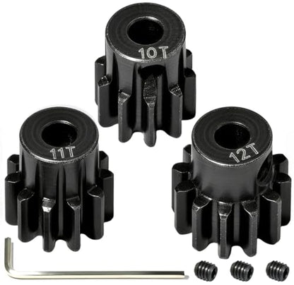 0.8M Pinion Gear Set Hardened Steel 3.175mm Shaft 10T 11T 12T Pinion Gears with Screws and Hex for Tamiya, Traxxas, Arrma, Axial, Losi, HPI 1/10 RC Car Brushless Brush Motor Upgrade - size: 10 11 12T