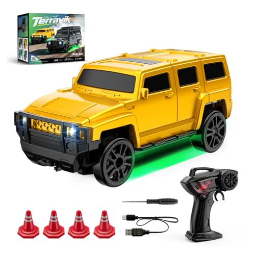 1/64 4WD Mini RC Off-Road Drift Car, 2.4G crawler vehicle with LED Yellow | High Speed Brushless Motor, Dual-Speed Mode, 30m Control Distance, Gift for RC Enthusiasts - color: Yellow
