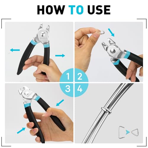 SHALL Bent Hog Ring Pliers Kit with 600pcs Galvanized Hog Rings (3/8’’, 1/2’’, 3/4’’) for Upholstery, Fence, Animal Pet Cages, Bungee Cords, Bagging, Protective Gloves, Storage Case & Bag Included - style: Bent Head