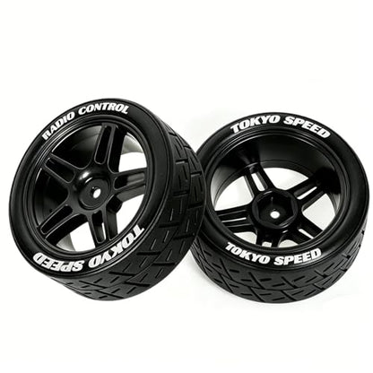 1/10 RC Rally Street Tires OD 65mm with 12mm Hex Hard Plastic Wheels for 1:10 1/12 On Road Drift Touring Car Tamiya TT01 TT02 Traxxas XV02 XV01 TA06 HPI KYOSHO PTG2 A959 4PCS (Black) - color: Black