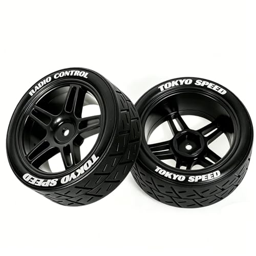 1/10 RC Rally Street Tires OD 65mm with 12mm Hex Hard Plastic Wheels for 1:10 1/12 On Road Drift Touring Car Tamiya TT01 TT02 Traxxas XV02 XV01 TA06 HPI KYOSHO PTG2 A959 4PCS (Black) - color: Black