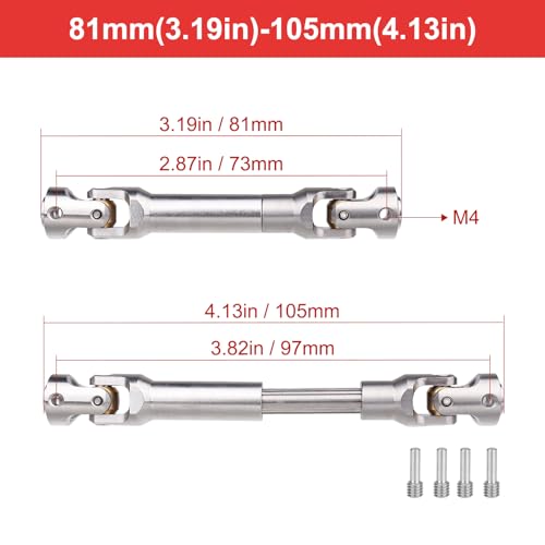 2pcs Hobbyfire 1/10 RC Crawler Drive Shafts Stainless Steel Universal Joint Driveshaft for Axial SCX10 II III Traxxas TRX4 Redcat Gen8 Gen7 Element Upgrades Parts(81-105mm) - style: 81-105mm