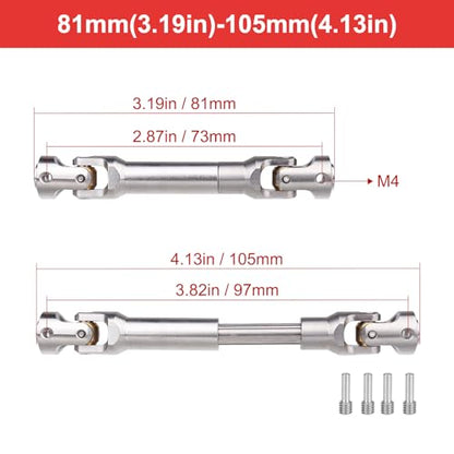 2pcs Hobbyfire 1/10 RC Crawler Drive Shafts Stainless Steel Universal Joint Driveshaft for Axial SCX10 II III Traxxas TRX4 Redcat Gen8 Gen7 Element Upgrades Parts(81-105mm) - style: 81-105mm