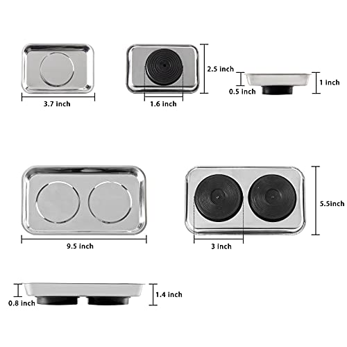 5 Pieces Magnetic Trays Set Stainless Steel Magnet Tool Tray Parts Holder for Screws, Sockets, Bolts, Pins, Mechanic's and Automotive - size: 5 Pieces Set
