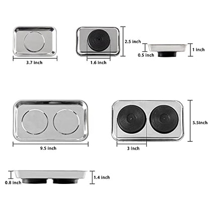 5 Pieces Magnetic Trays Set Stainless Steel Magnet Tool Tray Parts Holder for Screws, Sockets, Bolts, Pins, Mechanic's and Automotive - size: 5 Pieces Set