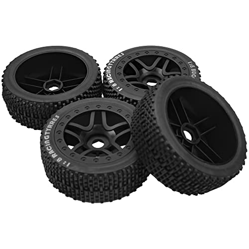 17mm Hex Hub 4.40''OD Rubber Tires & Plastic Wheel Rim w/Foam Compatible with 1/8 Arrma Python Kraton Redcat Kyosho Traxxas Sledge Losi HPI 1/8 Off-Road RC Buggy (Dot Style) - style: Dot Style