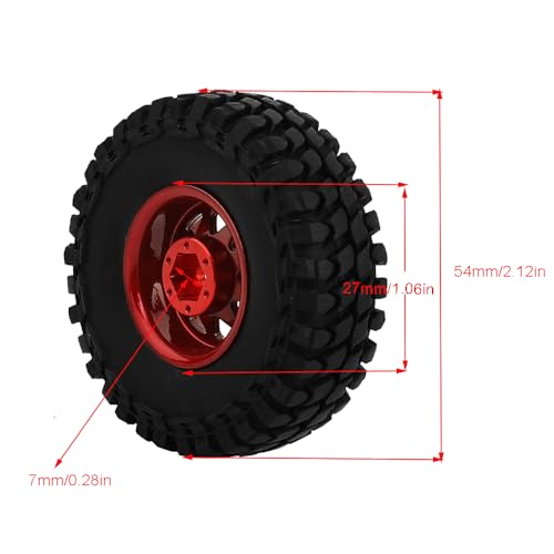 1.0 Beadlock Wheel Soft Tires Set -3.78mm Offset Wheel Rims for 1/18 1/24 RC Crawler Car Axial AX24 SCX24 FMS FCX24 TRX4M (red) - color: Red