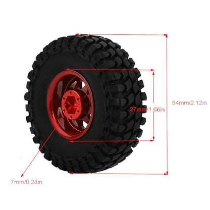 1.0 Beadlock Wheel Soft Tires Set -3.78mm Offset Wheel Rims for 1/18 1/24 RC Crawler Car Axial AX24 SCX24 FMS FCX24 TRX4M (red) - color: Red
