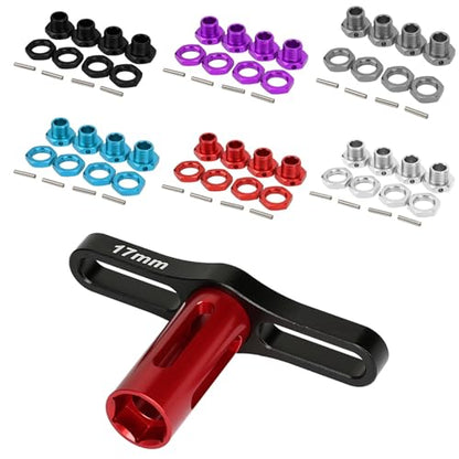 RC Aluminum 17mm Wheel Hex Nuts with Wheel Hub Wrench Repair Tool Set Upgrades Part for 1/8 RC Cars Trucks Off Road Buggy Arrma Typhon Kraton 6S 3S Traxxas E-Maxx E-Revo Mojave (Red) - color: Red