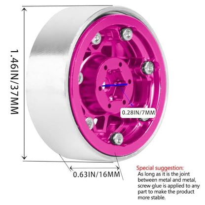 for 1/24 1/18 SCX24 FCX24 TRX4M RC Crawler Car,1.3" RC Tires Wheel Rim,Aluminum RC Truck Tires Wheels Rims,1.3 Beadlock Wheel Rims Heavy Duty Rim (4PCS) Pink - color: 1.3-rim-pink&blue