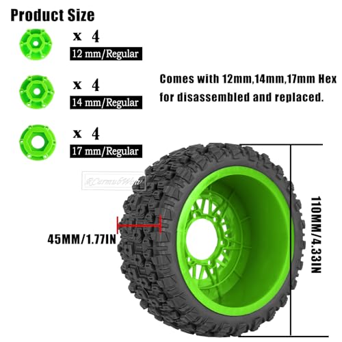 RC Wheels and Tires Truck Tires Short Course Tires for 1/10 Scale Car Arrm a Senton,Slash 2WD 4×4,Axia1,Rc 4wd,Red cat,Plastic Wheels Rubber Tires,4pcs,Green - color: Green(4pcs)