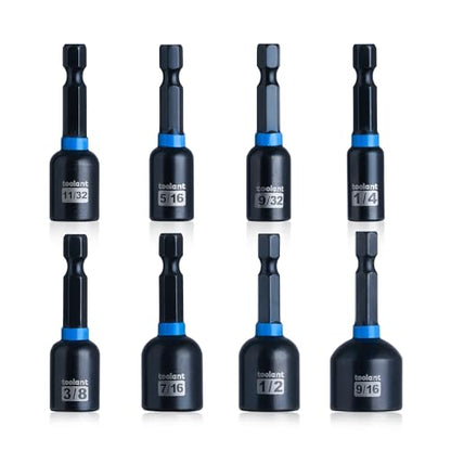 toolant Magnetic Nut Driver Set, SAE, 8-Piece | Eight SAE nut drivers, 1/4 to 9/16-inch range, magnetic retention, 1/4-inch quick-change shank, storage rail - style: 8pcs SAE