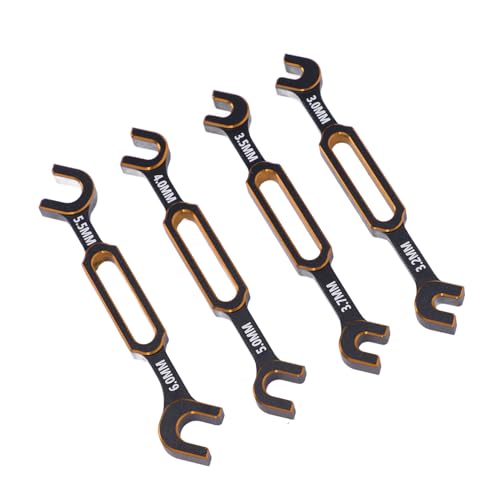 RC Tools, 4PCS RC Wrench Set Turnbuckle Nut Ball Joint Remover 3.0 3.2 3.5 3.7 4.0 5.0 5.5 6.0mm Aluminum Alloy Repair Tool for Remote Control Cars Drones Crawlers (Gold) - color: Gold
