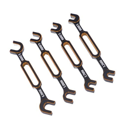 RC Tools, 4PCS RC Wrench Set Turnbuckle Nut Ball Joint Remover 3.0 3.2 3.5 3.7 4.0 5.0 5.5 6.0mm Aluminum Alloy Repair Tool for Remote Control Cars Drones Crawlers (Gold) - color: Gold
