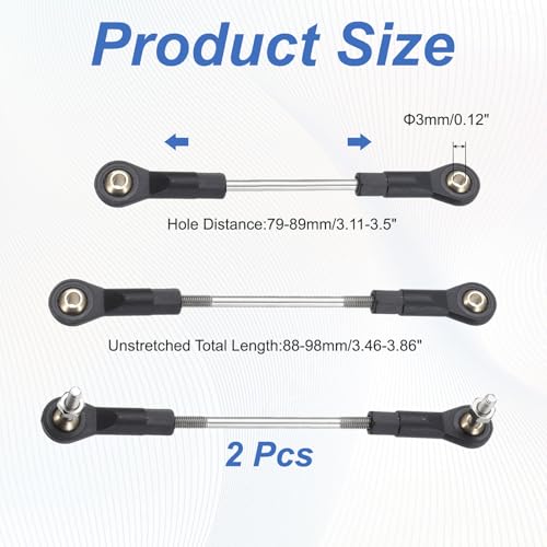 MECCANIXITY 2Pcs Adjustable Turnbuckles Camber Link, 79-89mm Turnbuckle Rod Steering Servo Linkage with M3 Ball Head Rod Ends for RC Car Replace Parts - size: 79-89mm