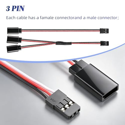 11 Pieces Ultra Durable XT30 Connector and XT60 Connectors Male Female Silicone Wire, Servo Extension Cable, 3 Pin Female to Male, Easy to Install, for RC Lipo, Drone, FPV, Car, Boat