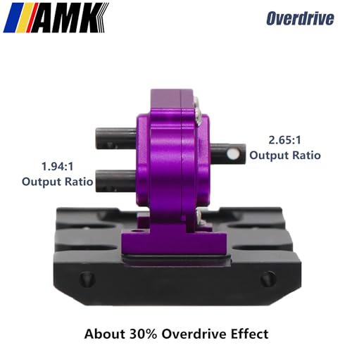 AMK 1/10 Scale Transmission Kit OD Transfer Case Gearbox with 30% Overdrive Gear Box 3Pcs Driveshafts for RC Crawler Axial SCX10 II Element Enduro DIY LCG Chassis (Purple) - color: Purple