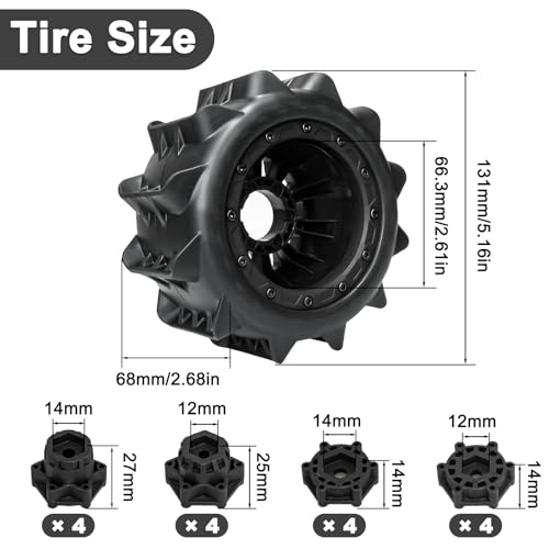 LRFHL 2.8 Beadlock Wheel Tires with 14mm/12mm Hex Adapter for 1/10 RC Car | 4PCS RC Tires Sand Terrain, 1/10 RC Monster Truck, for Traxxas Rustler Stampede Redcat Arrma Vorteks Big Rock Granite - color: Black