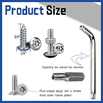 8PCS Anti Theft License Plate Screws Kit, Tamper Resistant Mounting Hardware, Stainless Steel License Car Plate Screws Set for Front Rear Tag Frame Holder