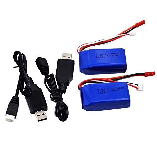 Blomiky 2 Pack 7.4Wh 7.4V 1000mAh 35C Li-ion-Po Battery with JST Plug Suitable for Wltoys A949 A959 A969 A979 A320 A321 RC Truck Cars and K929 RC Helicopter Airplane / A959