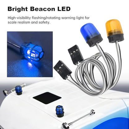 HobbyPark RC LED Flash Lights Alarm Lamp Flashing Rotating Beacon Light DC 5–6V Compatible with 1/10 TRX4 SCX10 RC Crawler Car 1/14 Tamiya Tractor RC Truck (Yellow and Blue Lights) - color: Yellow and Blue Lights