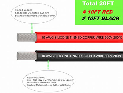 TUOFENG 10 AWG Silicone Wire - Ultra Flexible Stranded, Red/Black 20ft - size: 10 AWG 2 colors wire 10ft