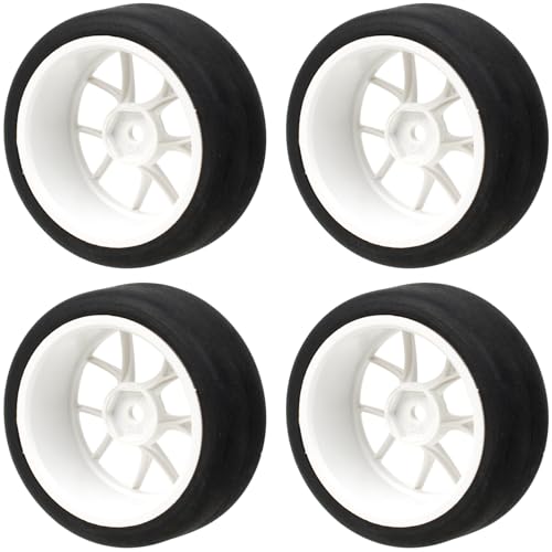 1/10 On-Road RC Car Wheel Rims & Rubber Tire 12mm Hex for Traxxas Nitro 4-Tec 2.0 Tamiya TT-01 / TT-02 HSP HPI (White) - color: White