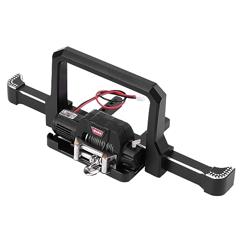 RC Car Front Bumper with Winch, Heavy Duty Aluminum Alloy Upgrade Part for Axial SCX10 II Crawler Accessories