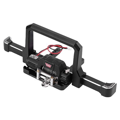 RC Car Front Bumper with Winch, Heavy Duty Aluminum Alloy Upgrade Part for Axial SCX10 II Crawler Accessories