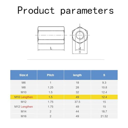 M10-1.5 x 49mm Long Rod Metric Hex Coupling Galvanized Carbon Steel Hex Threaded Rod Coupler for Furniture, Electronic, Industrial 15 Pcs - size: M10-1.5x49mm（15 Pcs）