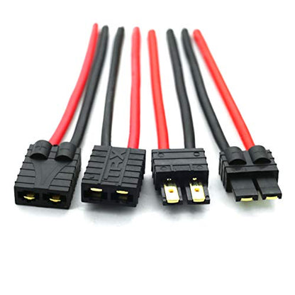 DEVMO 2 Pairs TR-X Male/Female Connectors Cable with 14awg 10cm Slicone Wire Compatible with RC LiPo Battery FPV Turnigy/Zippy