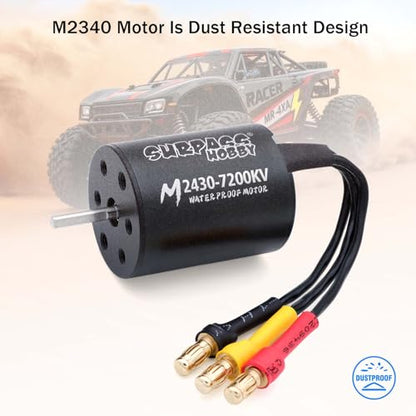 SurpassHobby 2430 7200KV Brushless Motor 2mm Shaft High Speed Waterproof Motor and for 1/16 1/18 Remote Control Cars Trucks Off-Road Vehicle - size: 7200kv, style: 2430 Motor