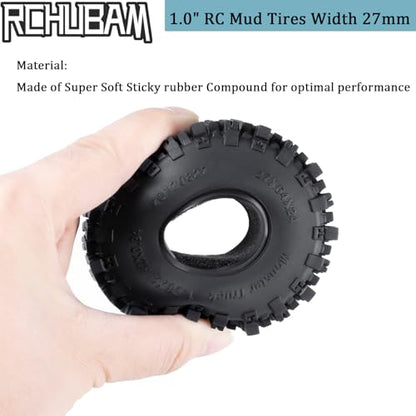 RCHUBAM 4Pcs 1.0" Rubber Tires for 1/18 TRX4M & Redcat Ascent-18 | 1.0" Tire,OD 64mm, W 27mm, ID 24mm