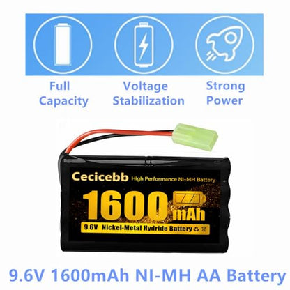 9.6V 1600mAh NI-MH Rechargeable Battery Pack with Mini Tamiya for RC Car Boats Robots Vehicles Trucks