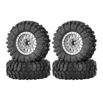 4PCS 1.3" Aluminum Alloy Beadlock Wheel Rims All-Terrain Tyre 70mm Rubber Tires Set with 5mm & 7mm Hex for 1/12 1/14 1/18 1/24 RC Rock Crawler Car Upgrade Parts (C-Gray) - color: C-gray