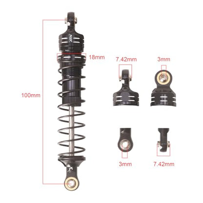 KYX Racing Aluminum Suspension Shock Absorber 100mm Damper for 1/10 RC Crawler Car Traxxas TRX4 TRX6 Axial Wraith SCX10 II III Gen8 Gen9 D90 (2pcs)